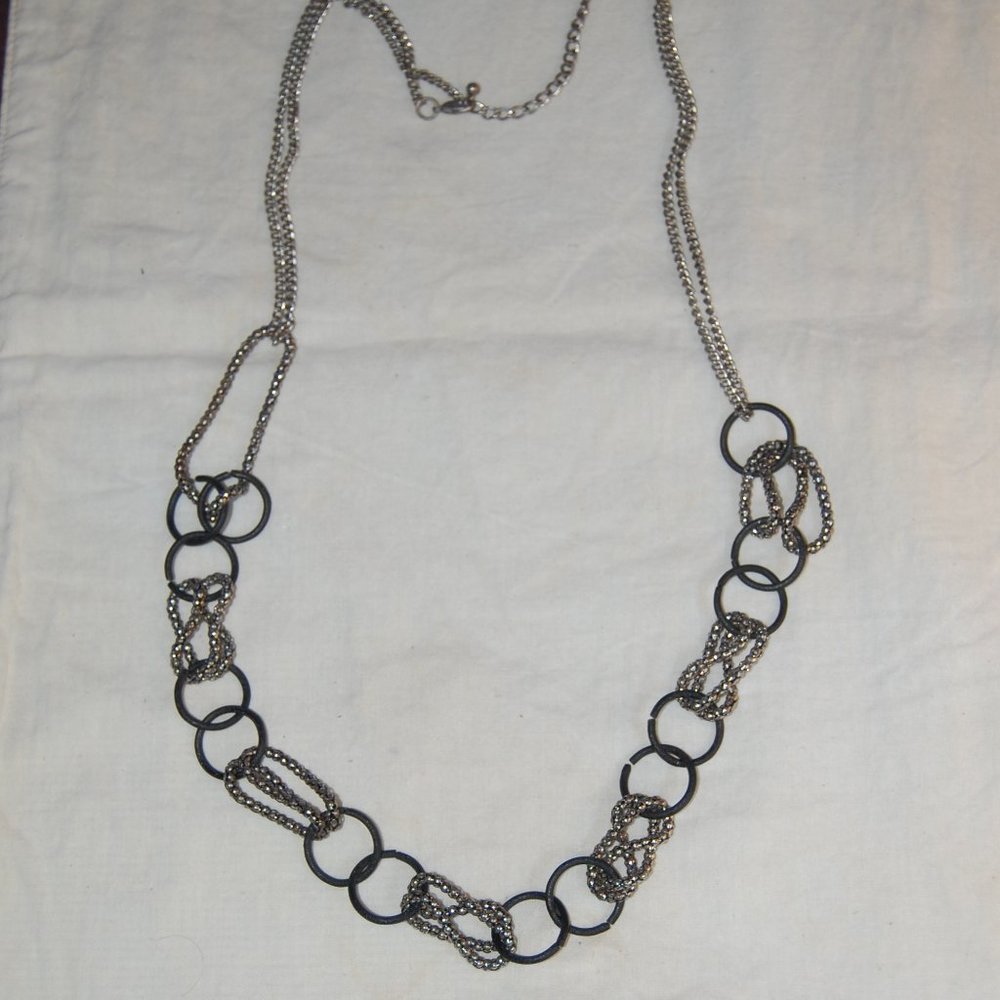 Silver/Black Chains Necklace 17" Long No Markings/No Tags